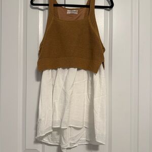 Anthropologie Brown and White Layered Tunic Top